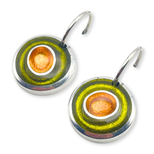 Pistachio Organic Circles Shiny Creole Earrings