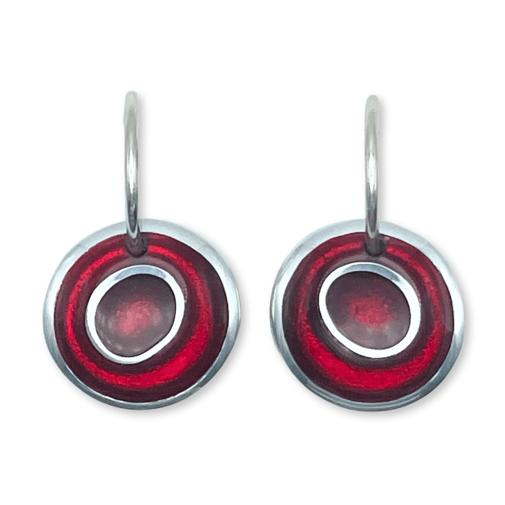 Red Organic Circles Shiny Creole Earrings | The Jewellery Stop