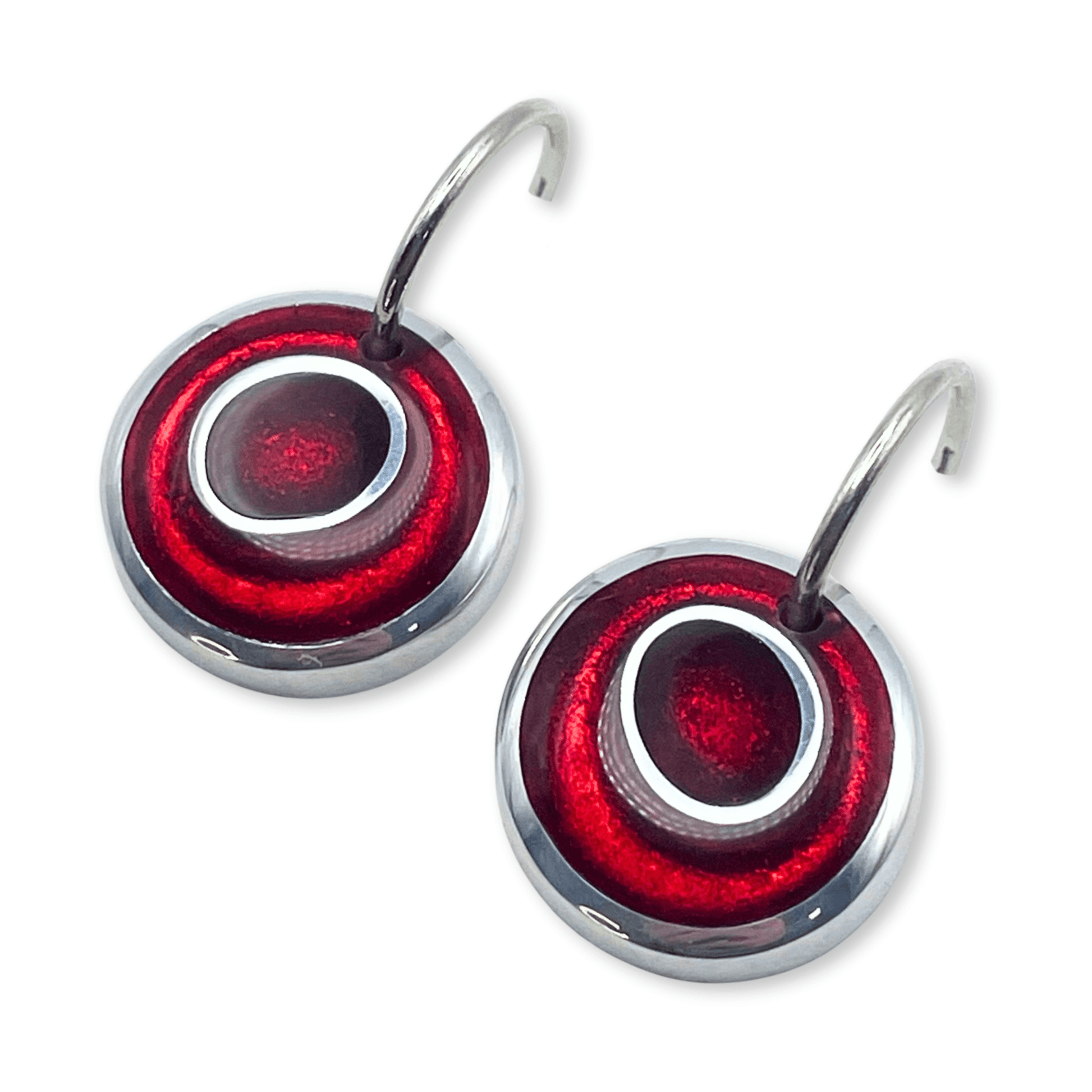 Red Organic Circles Shiny Creole Earrings | The Jewellery Stop