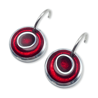 Red Organic Circles Shiny Creole Earrings | The Jewellery Stop