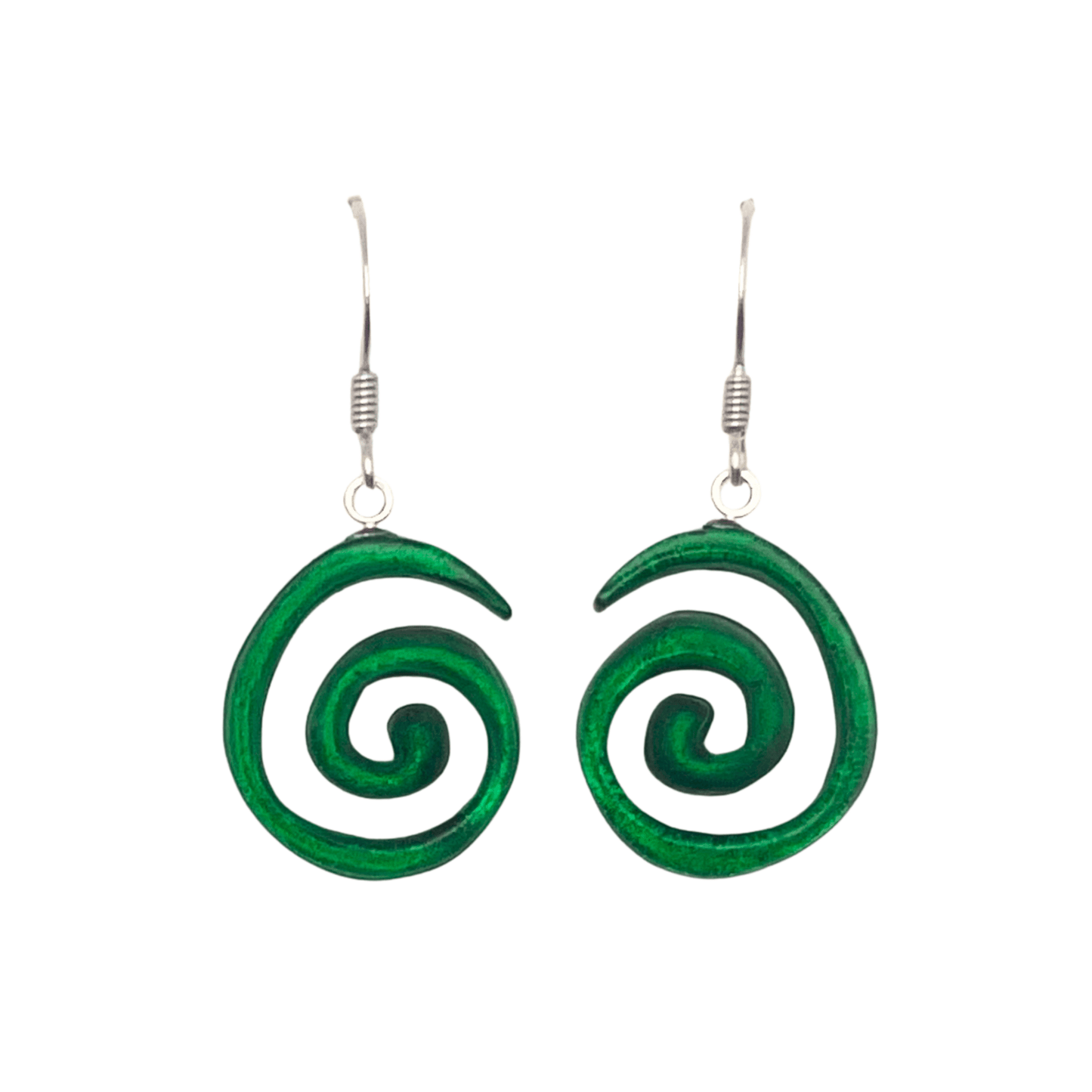 Emerald Spirals Shiny Fish Hook Earrings | The Jewellery Stop