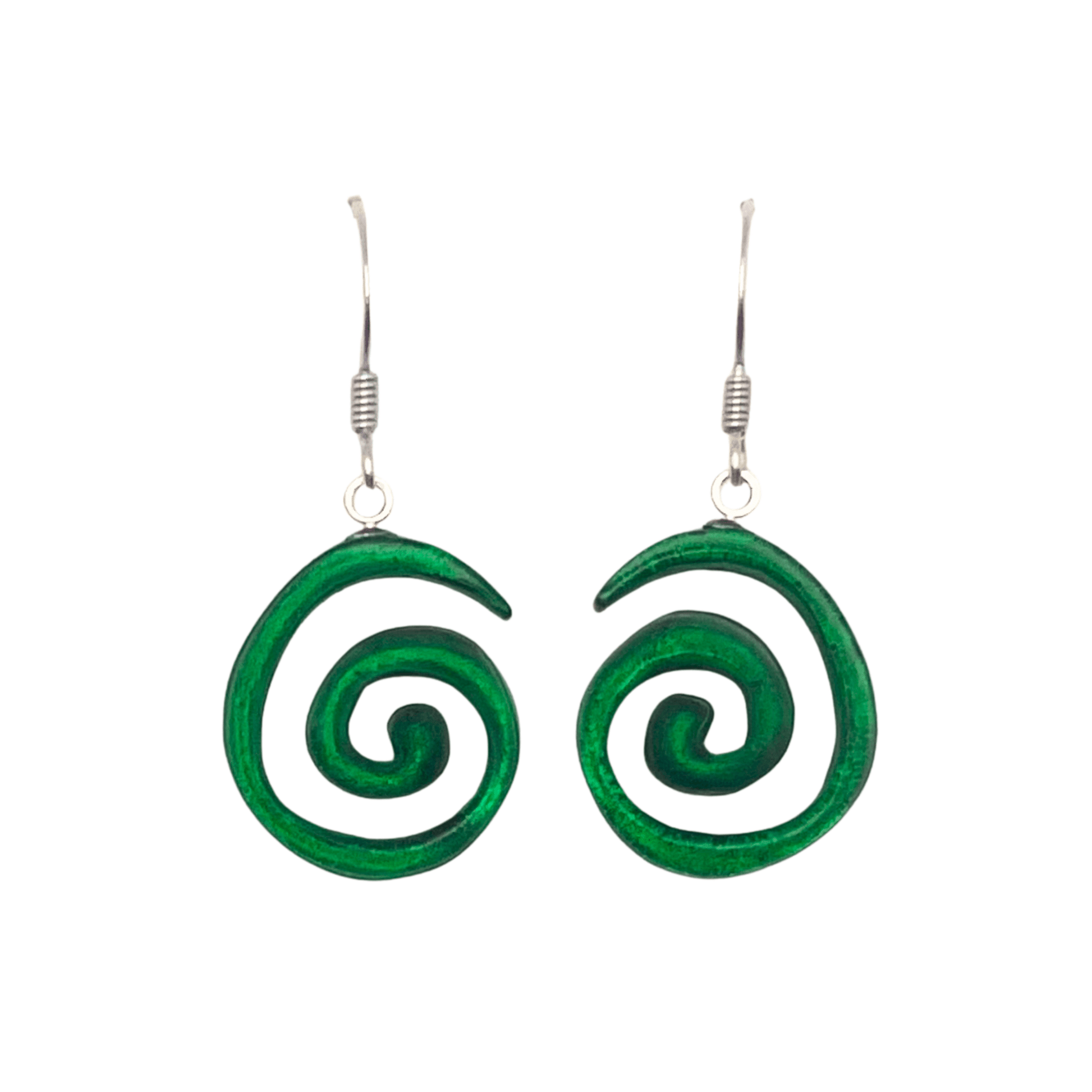 Emerald Spirals Shiny Fish Hook Earrings | The Jewellery Stop