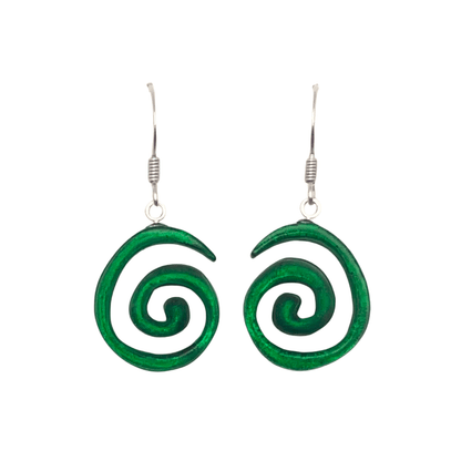 Emerald Spirals Shiny Fish Hook Earrings | The Jewellery Stop