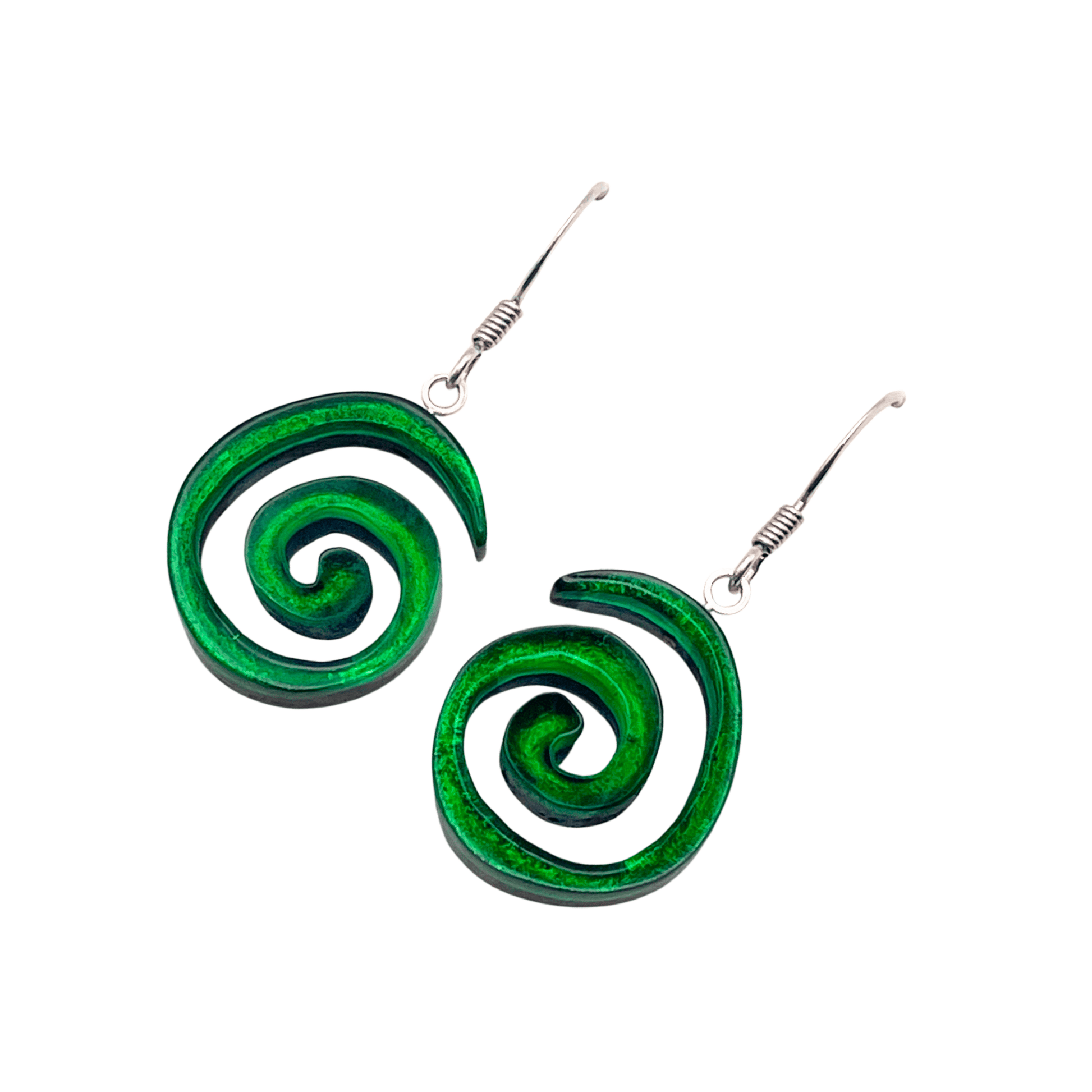 Emerald Spirals Shiny Fish Hook Earrings | The Jewellery Stop