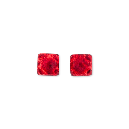 Red Antique Square Shiny Small Stud Earrings