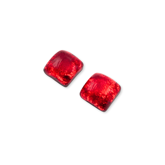Red Antique Square Shiny Small Stud Earrings