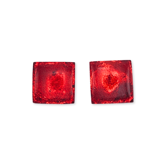 Red Antique Square Shiny Large Stud Earrings
