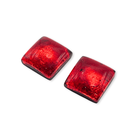 Red Antique Square Shiny Large Stud Earrings