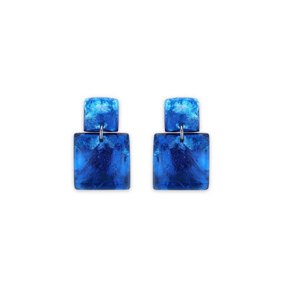 Azure Antique Square Shiny Dangle Stud Earrings | The Jewellery Stop