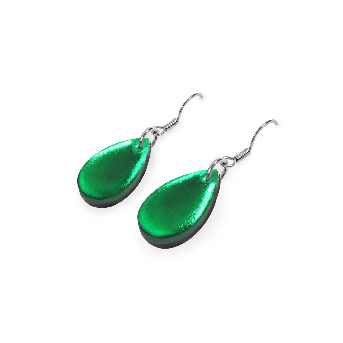 Emerald Flower Shiny Petal Fish Hook Earrings | The Jewellery Stop