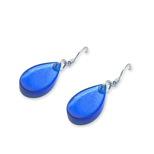 Azure Flower Shiny Petal Fish Hook Earrings