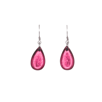 Pink Flower Shiny Petal Fish Hook Earrings | The Jewellery Stop