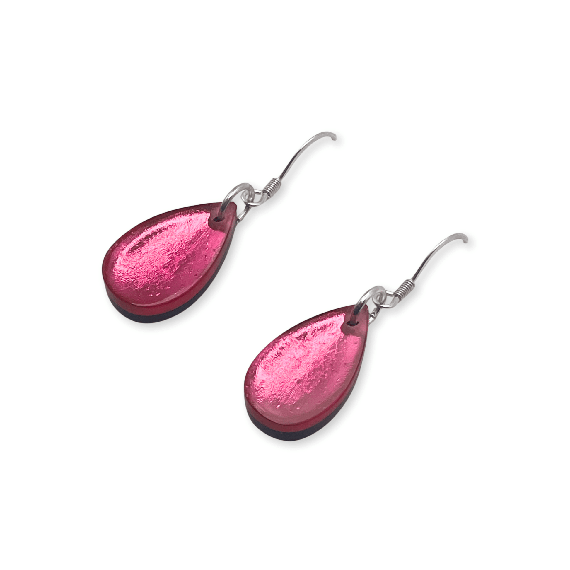 Pink Flower Shiny Petal Fish Hook Earrings | The Jewellery Stop