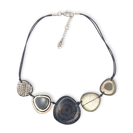 Black Natural Eclectic Shiny Necklace on Cord