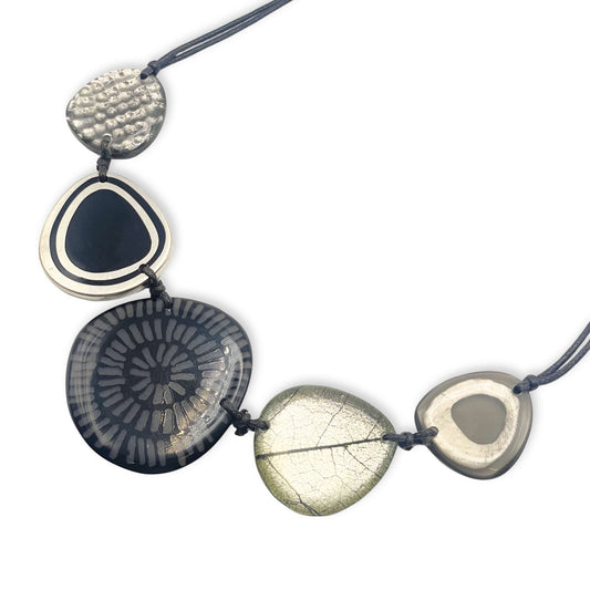 Black Natural Eclectic Shiny Necklace on Cord