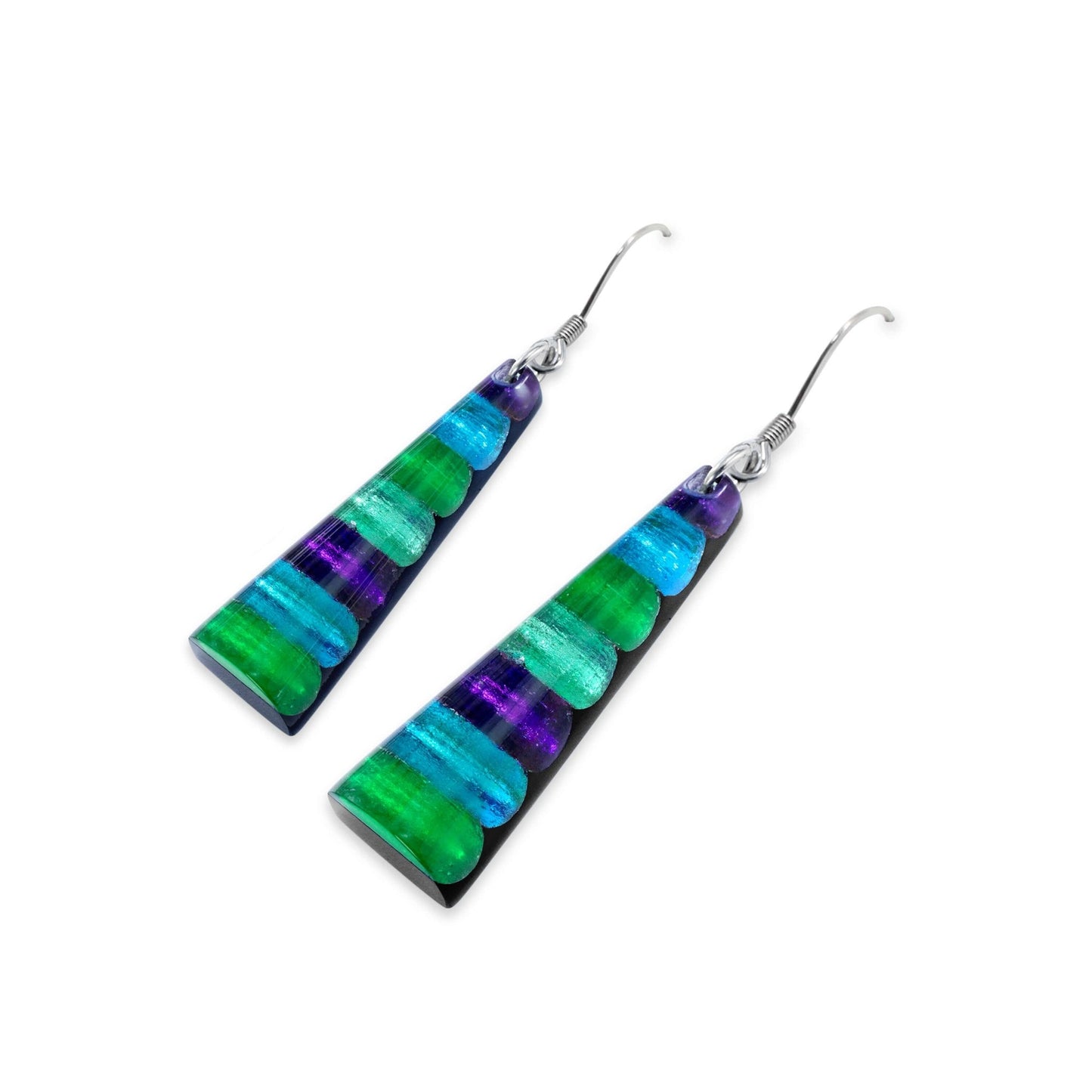 Aurora Triangle Stripes Shiny Fish Hook Earrings | The Jewellery Stop