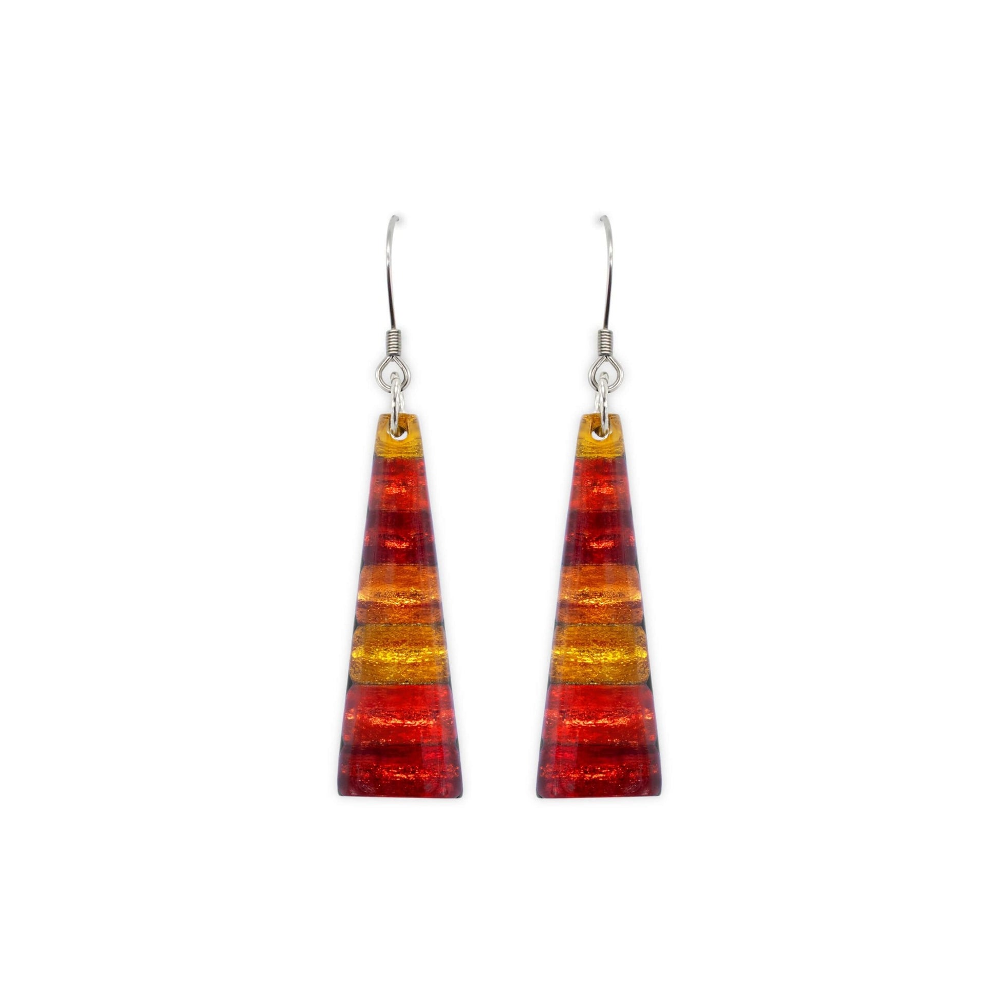 Terracotta Triangle Stripes Shiny Fish Hook Earrings | The Jewellery Stop