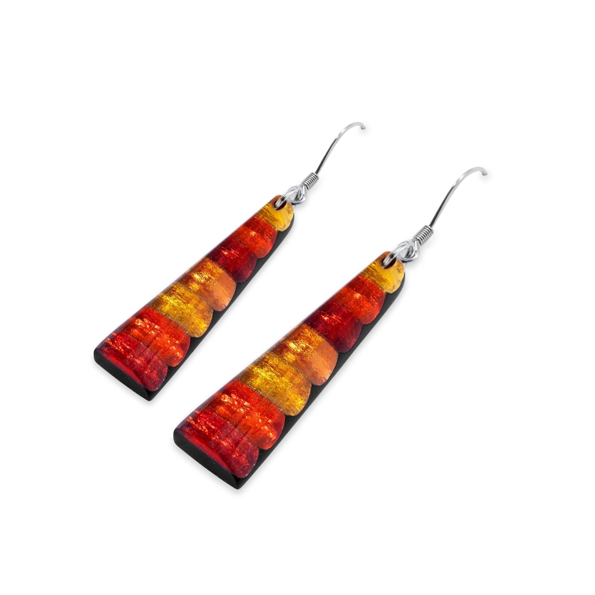 Terracotta Triangle Stripes Shiny Fish Hook Earrings | The Jewellery Stop