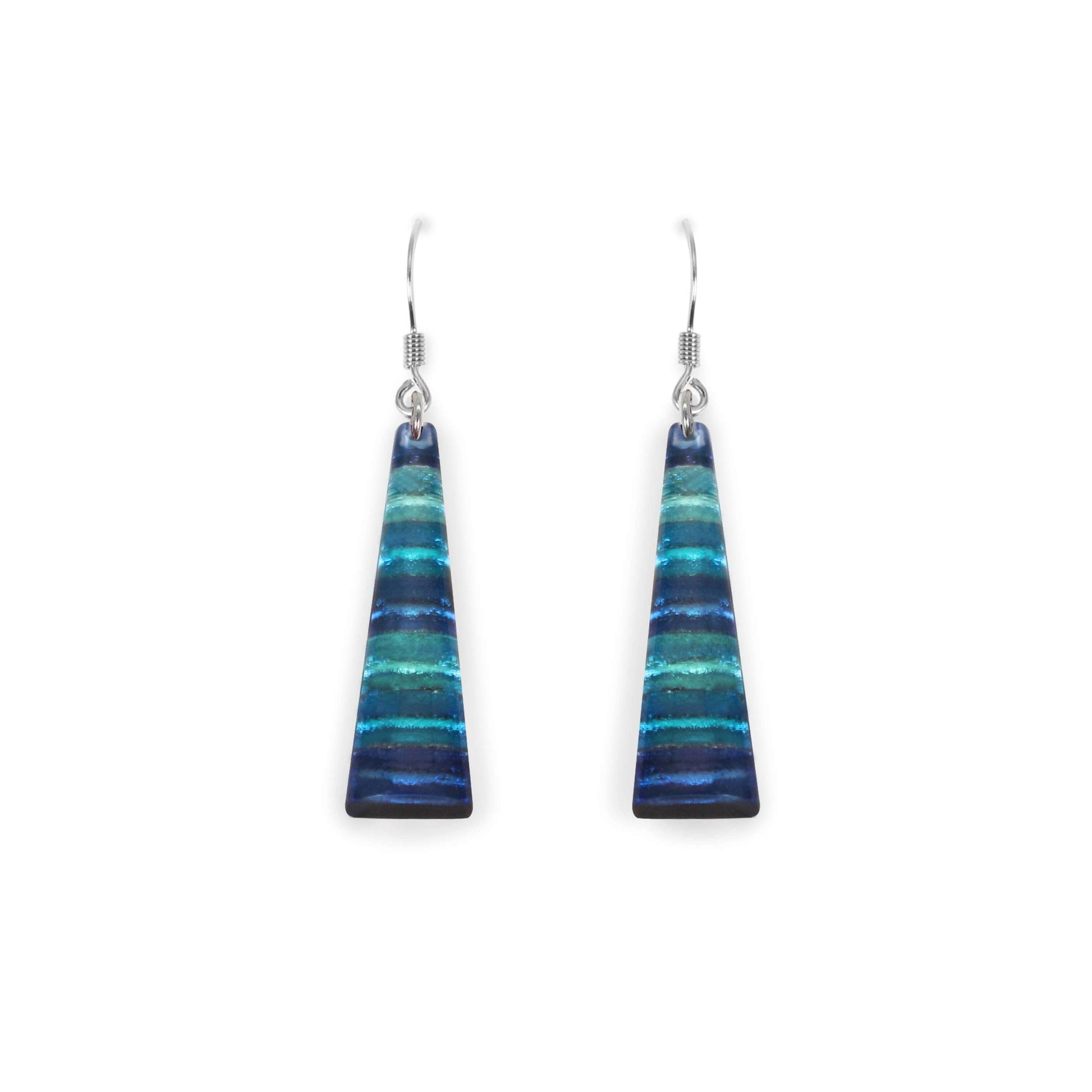 Turquoise Triangle Stripes Shiny Fish Hook Earrings