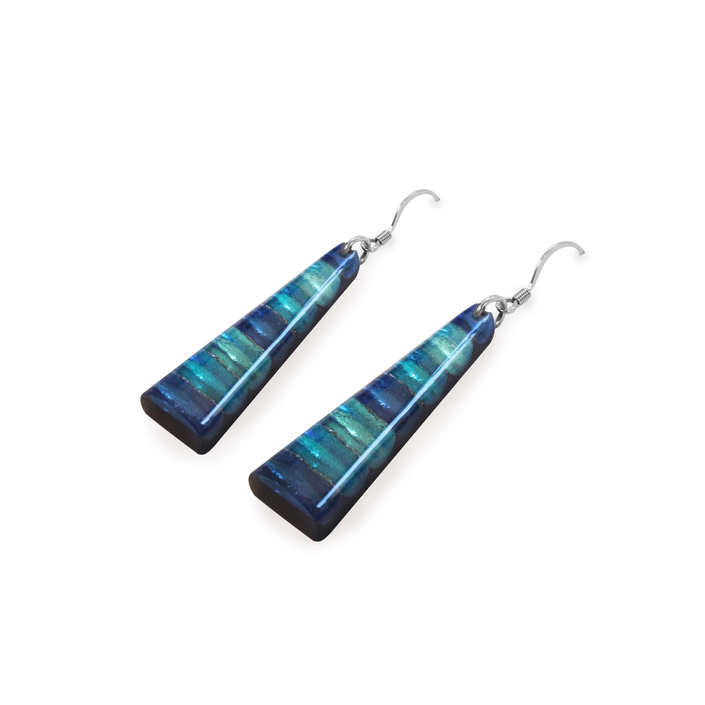Turquoise Triangle Stripes Shiny Fish Hook Earrings