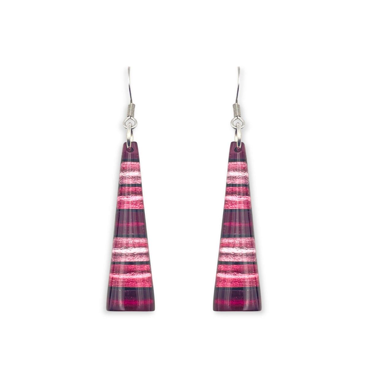 Peony Triangle Stripes Shiny Fish Hook Earrings