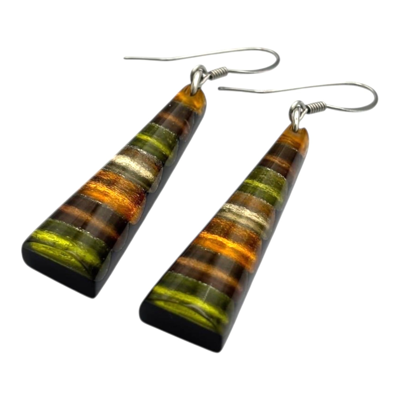 Pistachio Triangle Stripes Shiny Fish Hook Earrings | The Jewellery Stop