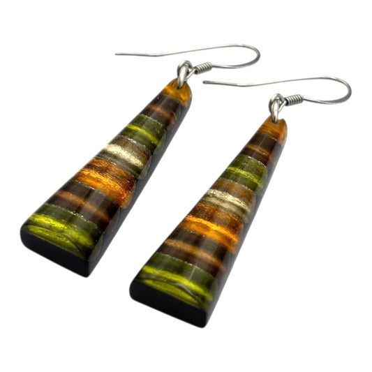 Pistachio Triangle Stripes Shiny Fish Hook Earrings | The Jewellery Stop