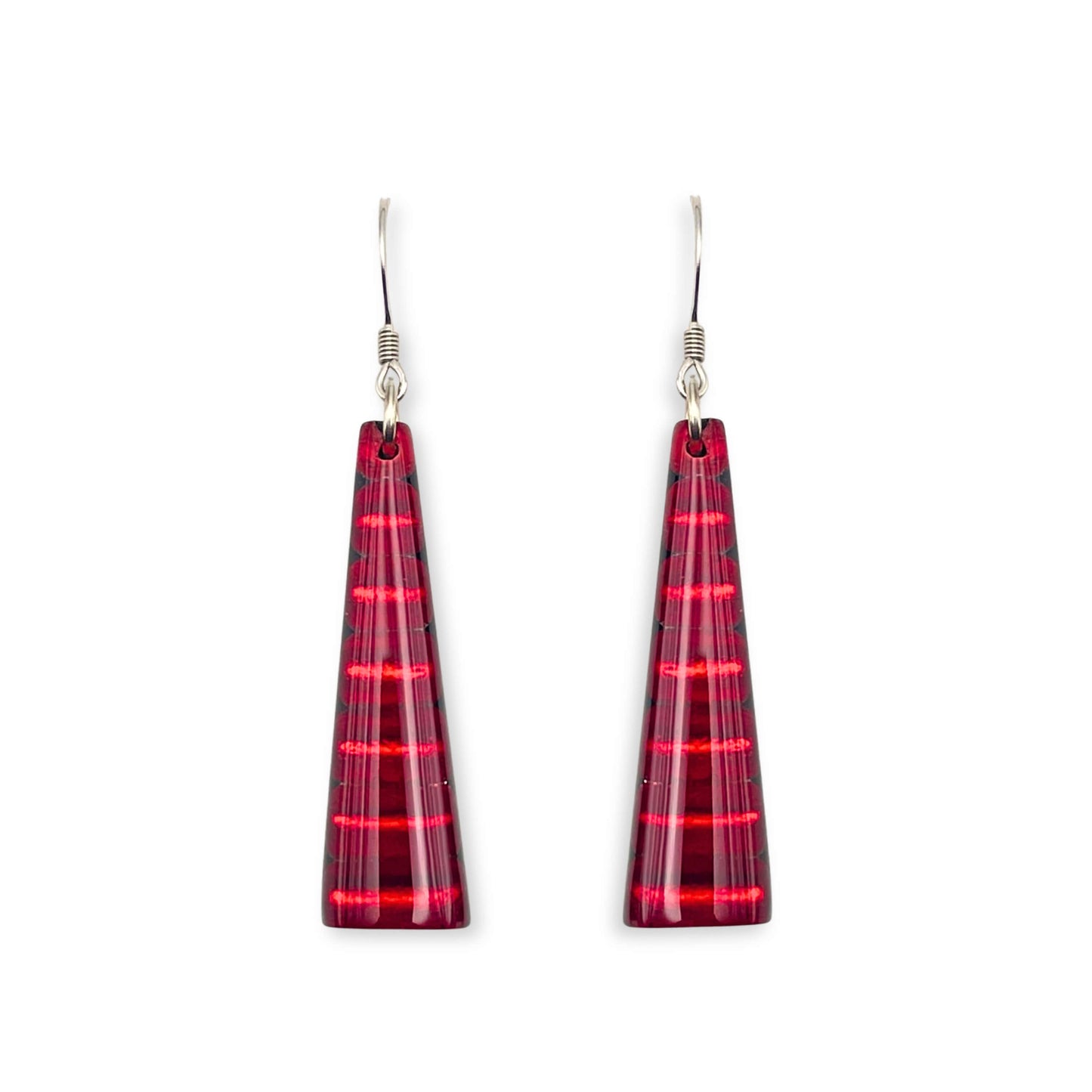 Red Triangle Stripes Shiny Fish Hook Earrings