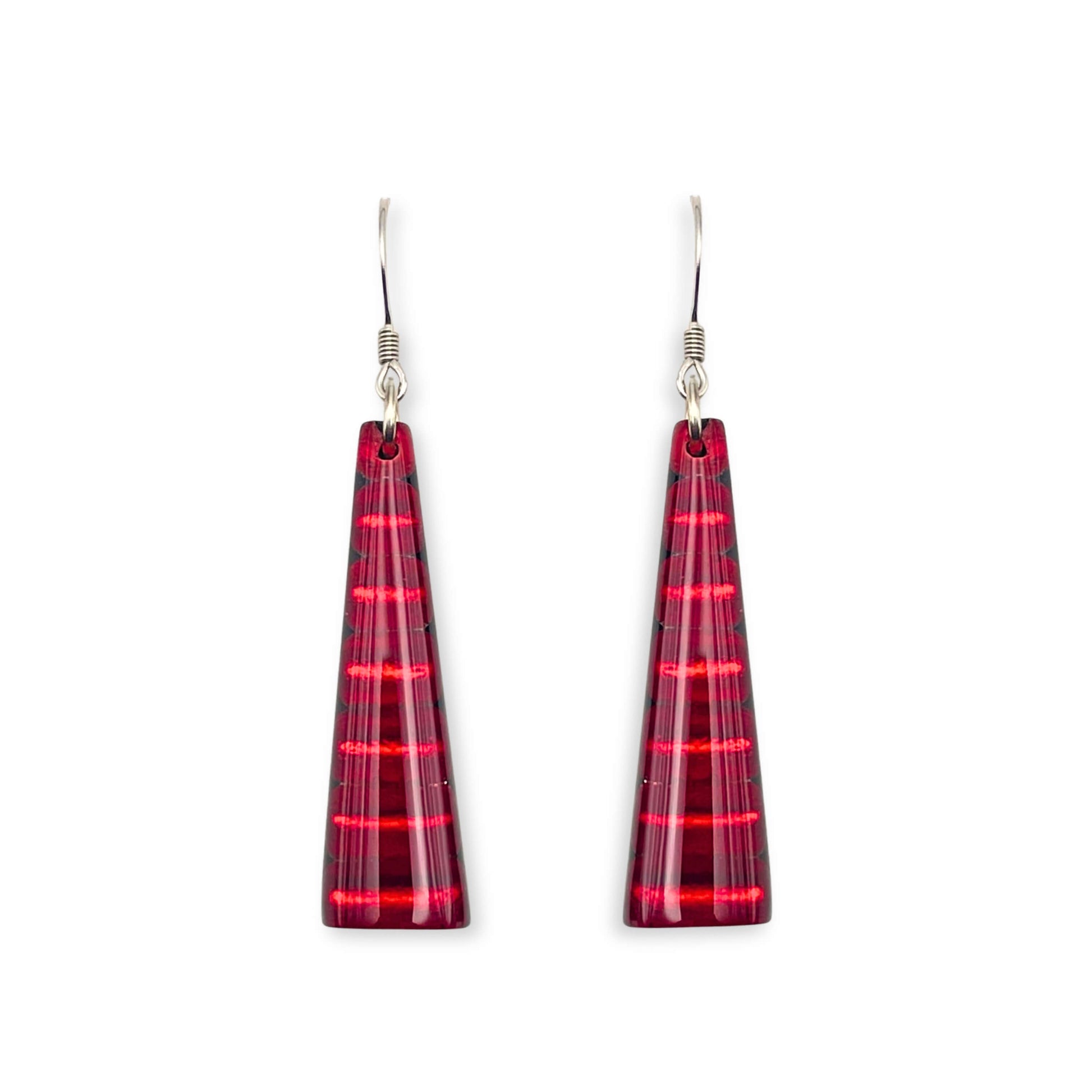 Red Triangle Stripes Shiny Fish Hook Earrings