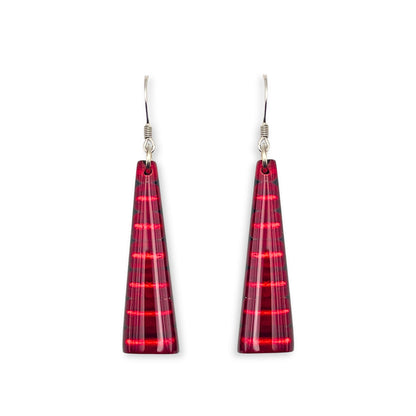 Red Triangle Stripes Shiny Fish Hook Earrings