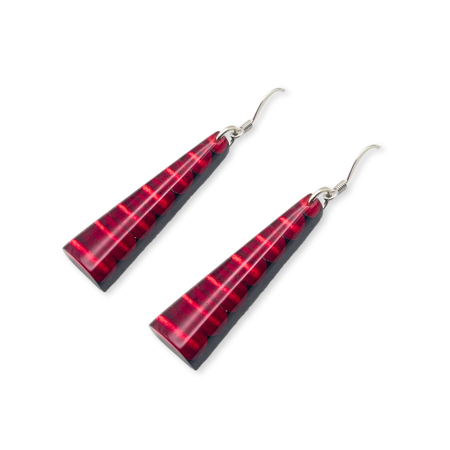 Red Triangle Stripes Shiny Fish Hook Earrings