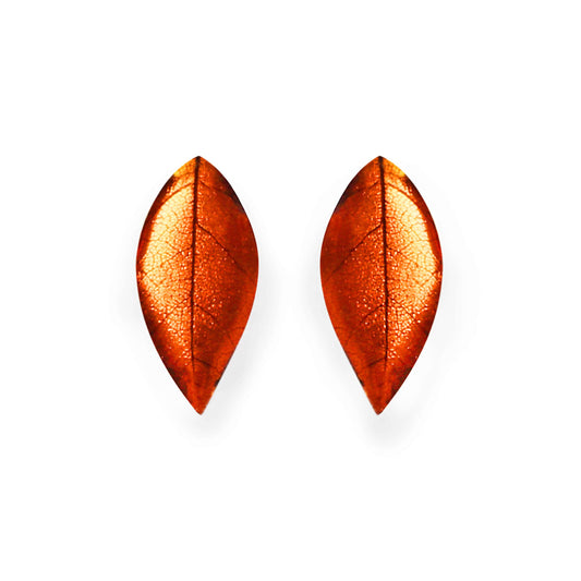Chilli Skeletal Leaf Shiny Clip Earrings | The Jewellery Stop