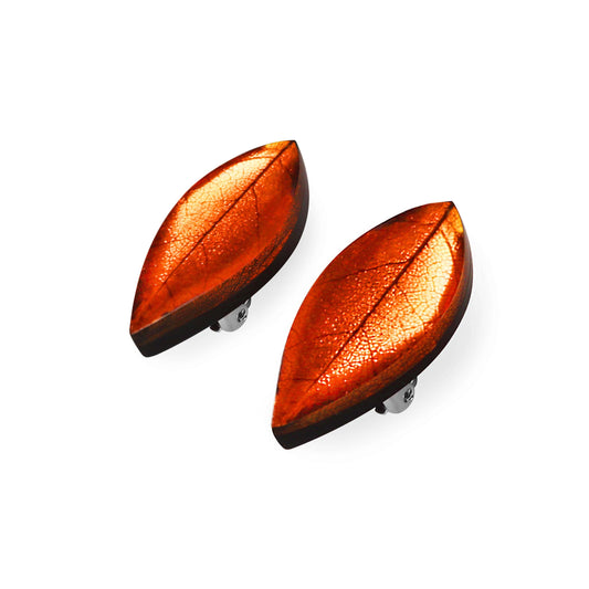 Chilli Skeletal Leaf Shiny Clip Earrings | The Jewellery Stop