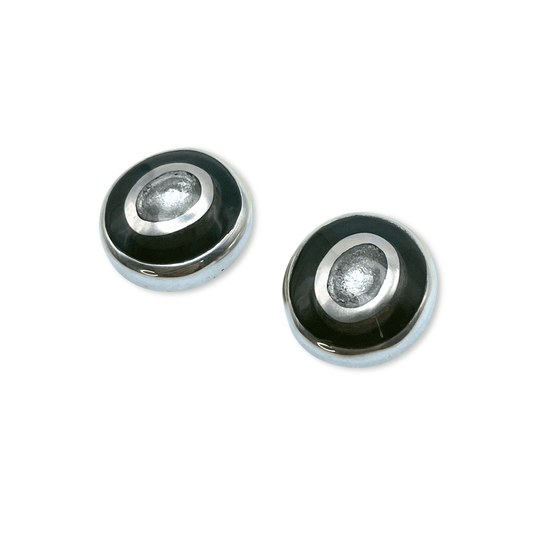 Black Organic Circles Shiny Medium Stud Earrings | The Jewellery Stop