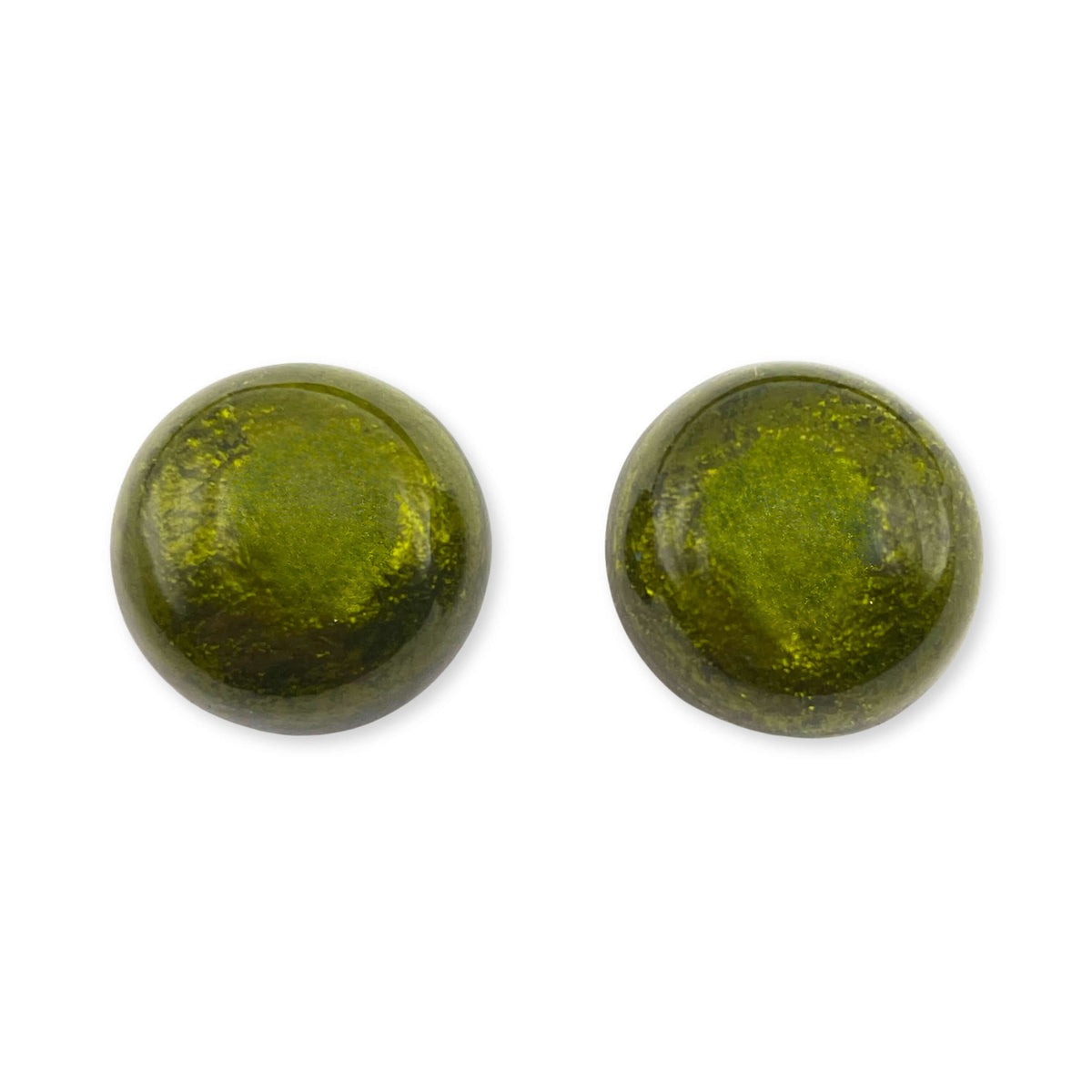 Olive Cabouchon Shiny Large Stud Earrings