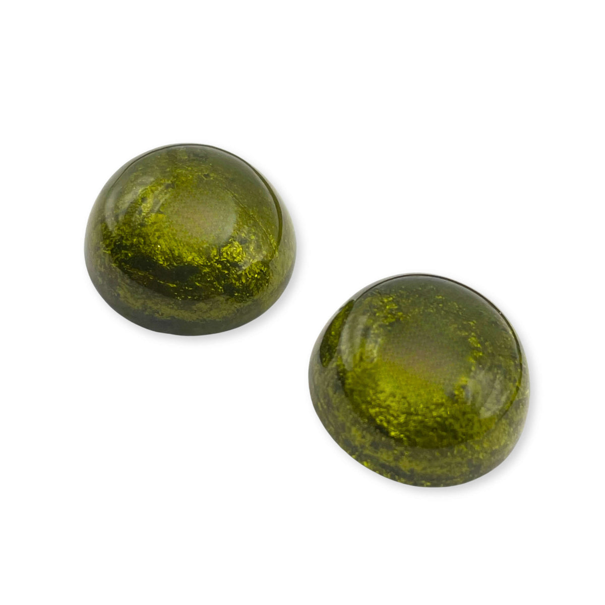 Olive Cabouchon Shiny Large Stud Earrings