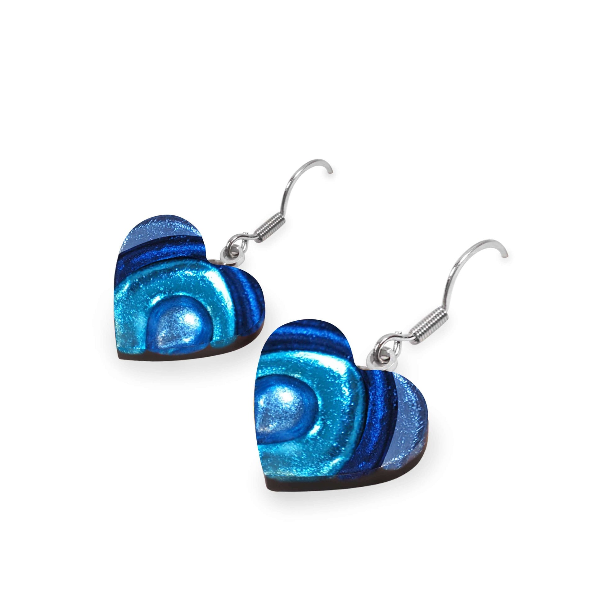 Ocean Heart Swirl Shiny Fish Hook Earrings