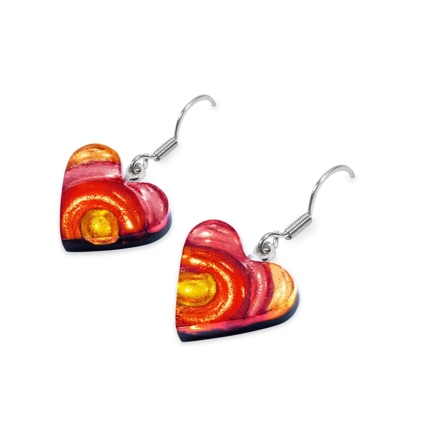 Terracotta Heart Swirl Shiny Fish Hook Earrings | The Jewellery Stop