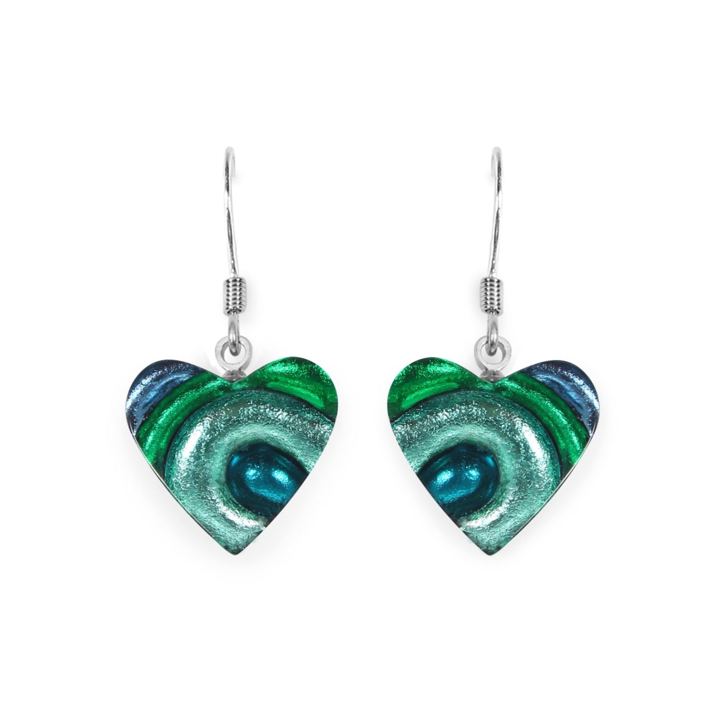 Verdigris Heart Swirl Shiny Fish Hook Earrings | The Jewellery Stop