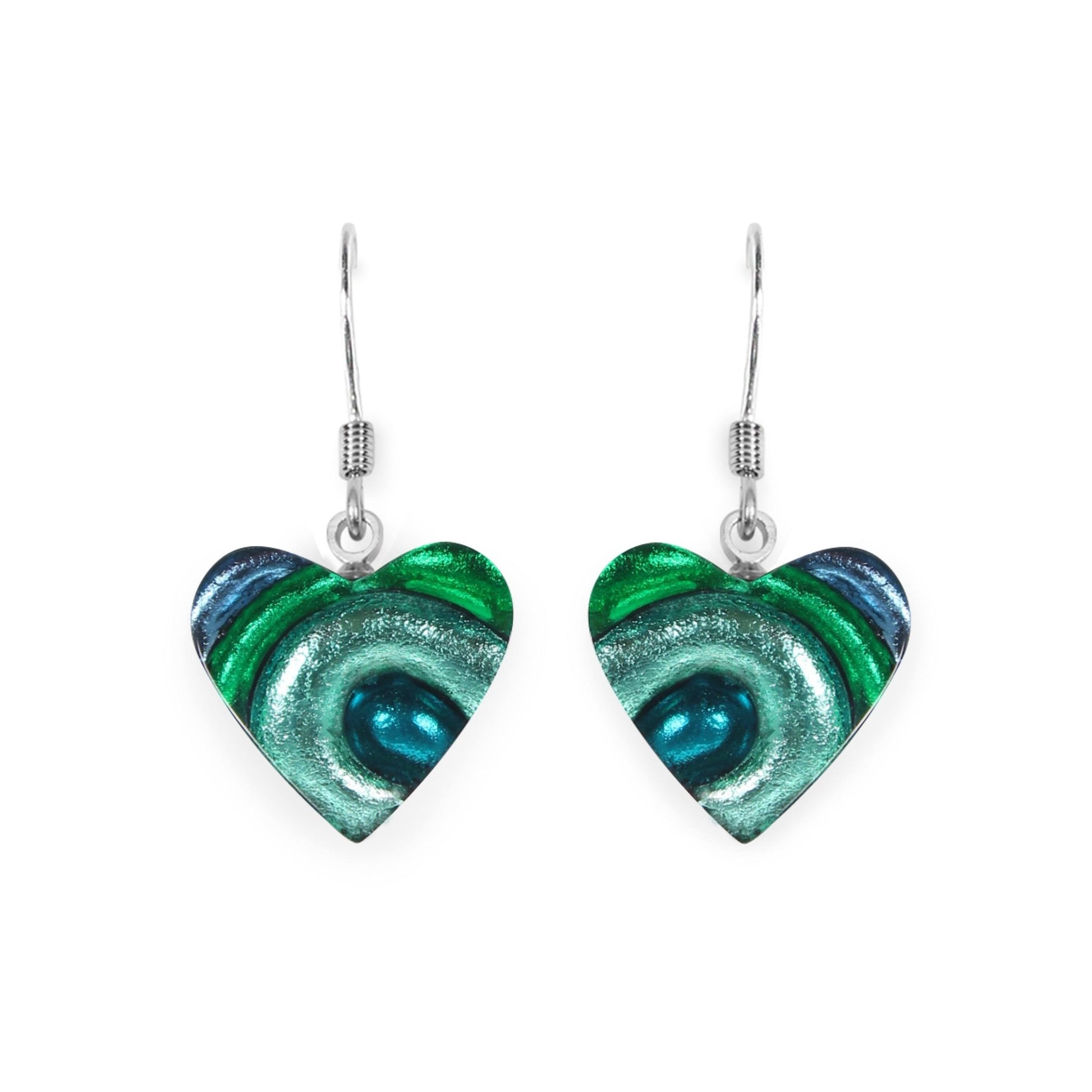 Verdigris Heart Swirl Shiny Fish Hook Earrings | The Jewellery Stop