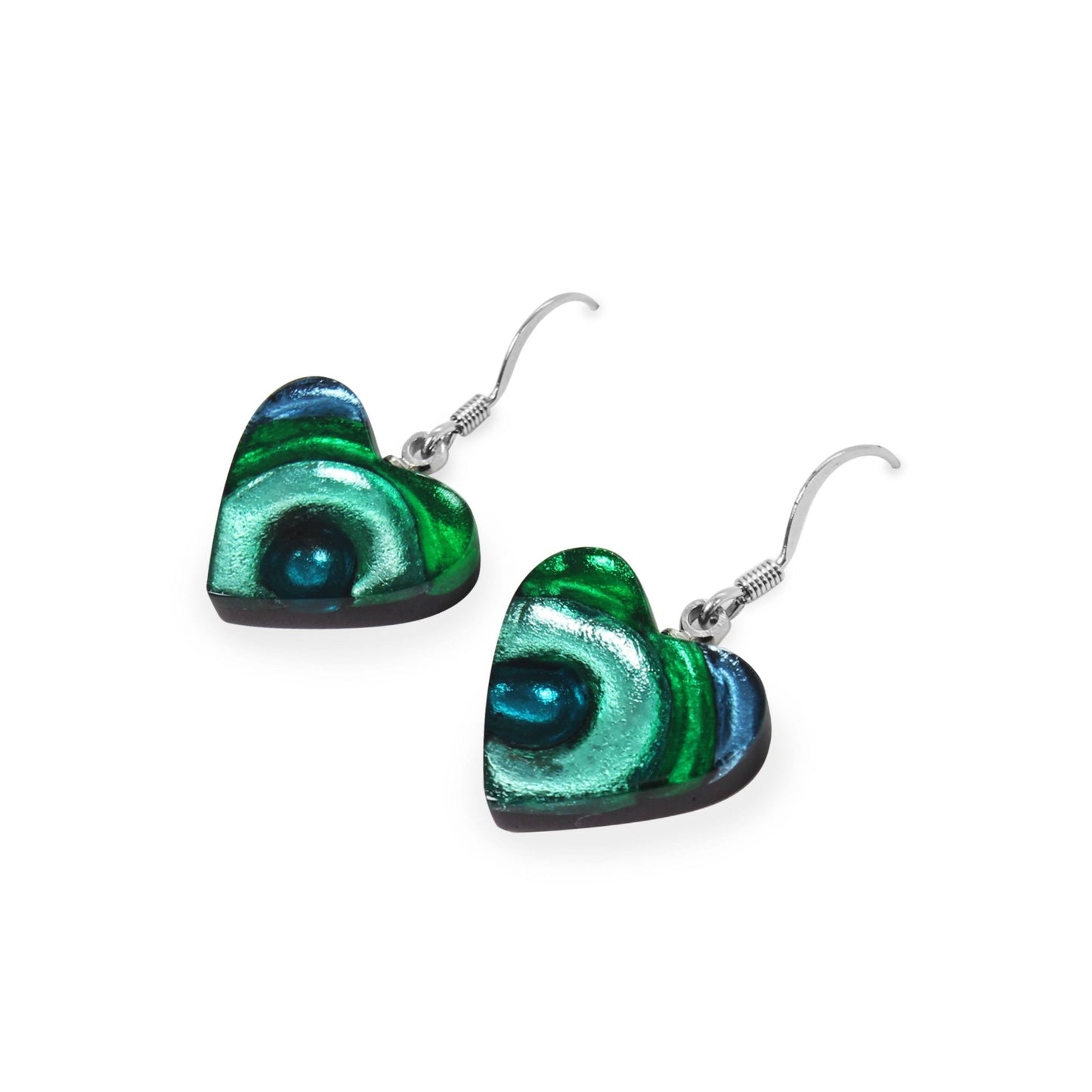 Verdigris Heart Swirl Shiny Fish Hook Earrings | The Jewellery Stop