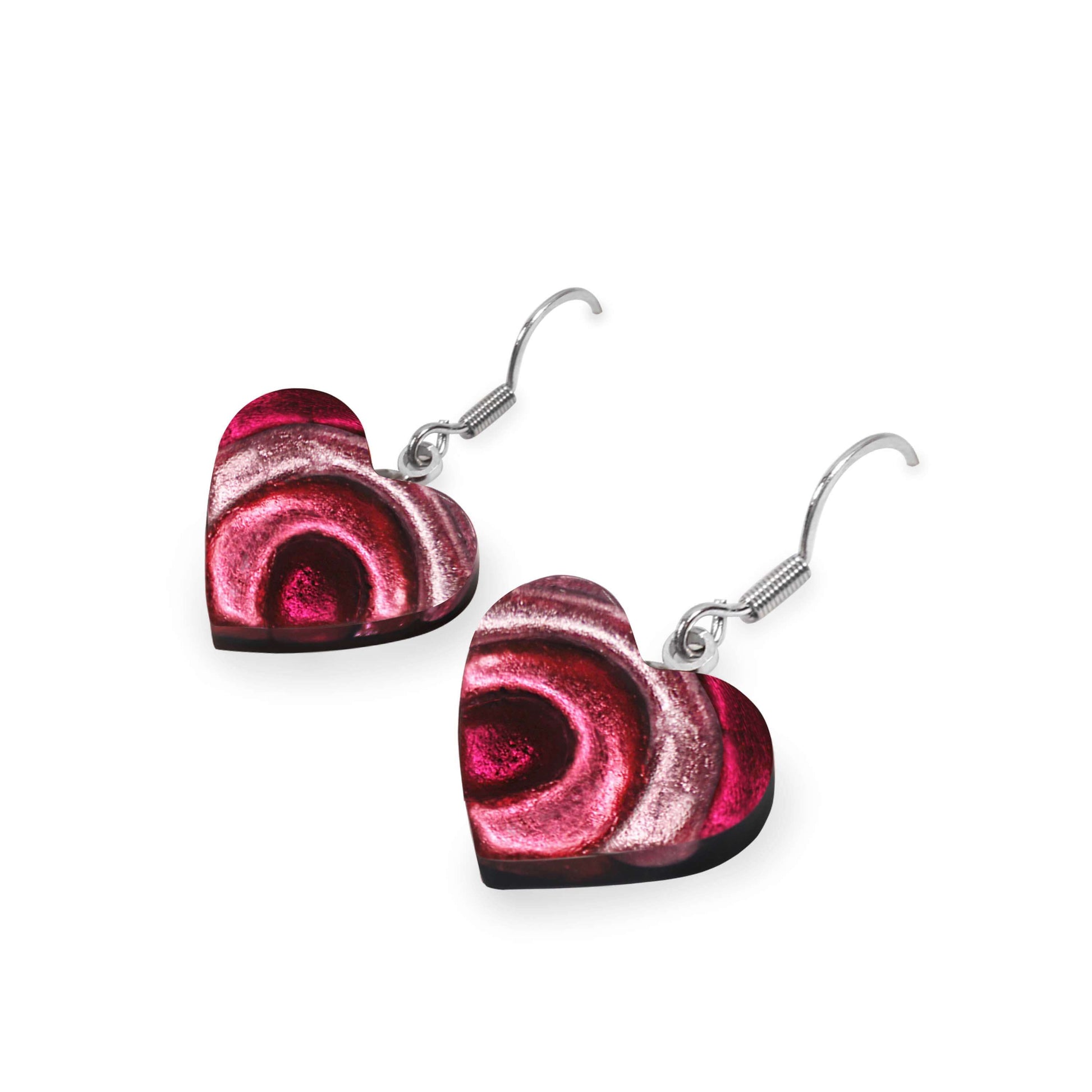 Flamingo Heart Swirl Shiny Fish Hook Earrings | The Jewellery Stop