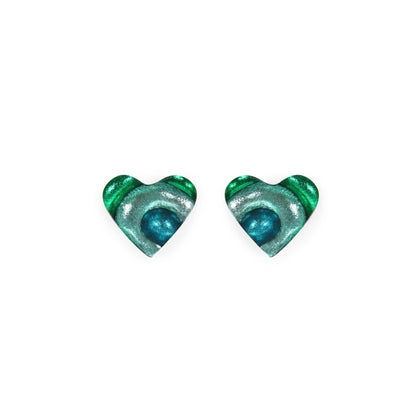 Verdigris Heart Swirl Shiny Stud Earrings | The Jewellery Stop