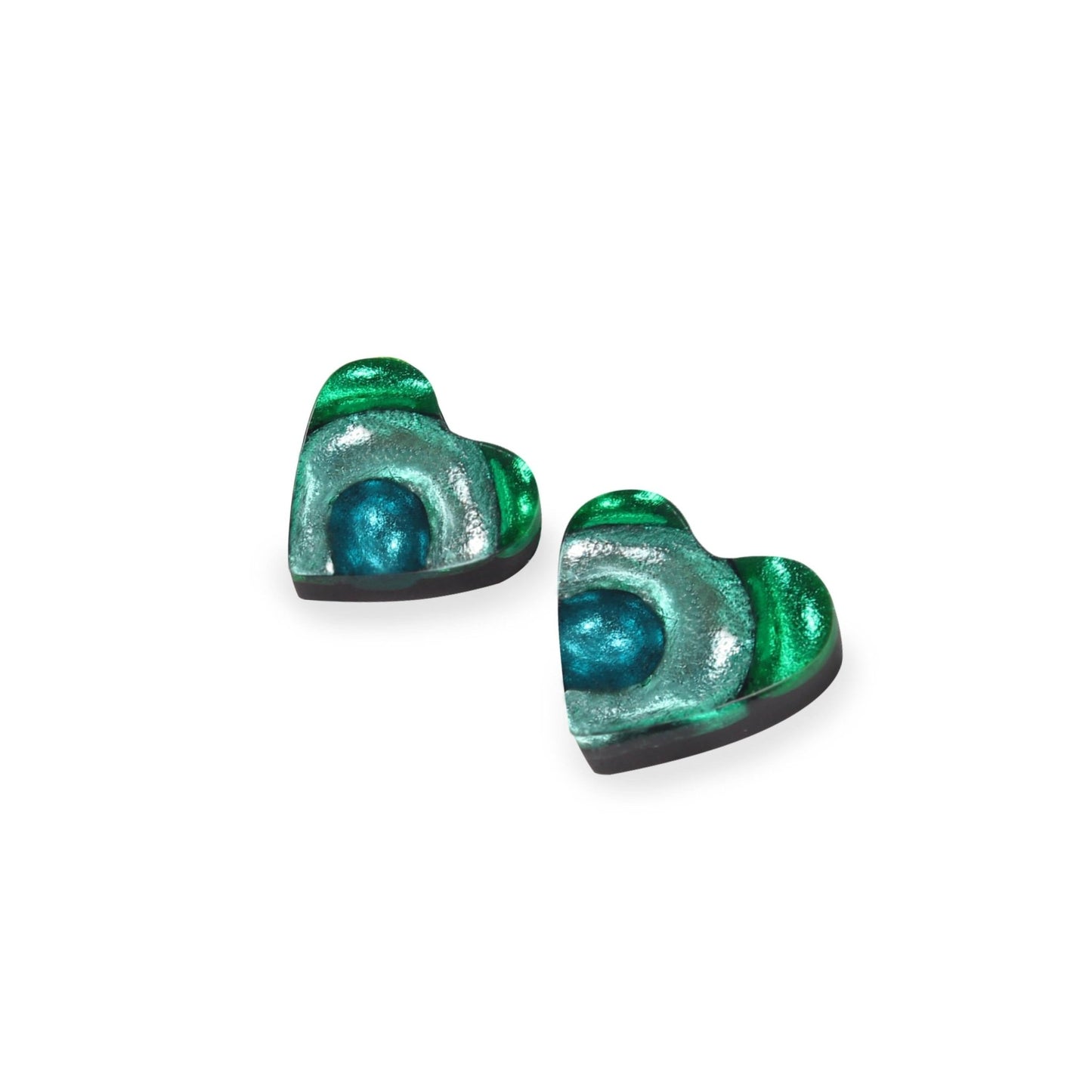 Verdigris Heart Swirl Shiny Stud Earrings | The Jewellery Stop