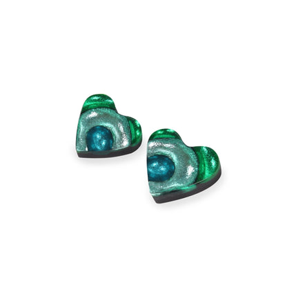 Verdigris Heart Swirl Shiny Stud Earrings | The Jewellery Stop