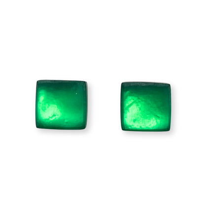 Emerald Square Buttons Matte Stud Earrings
