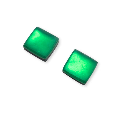 Emerald Square Buttons Matte Stud Earrings