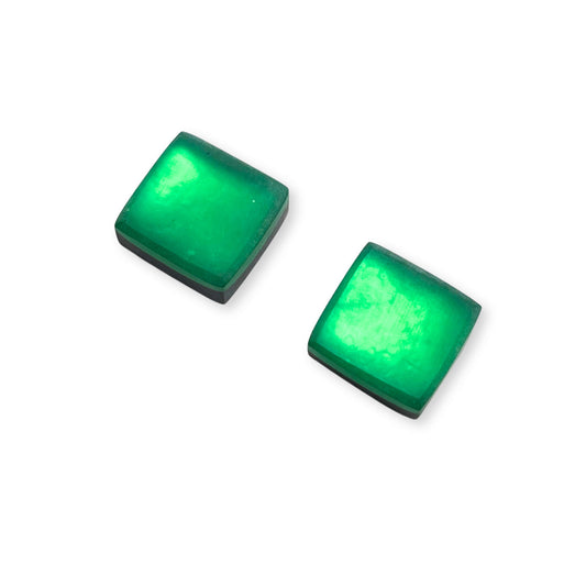 Emerald Square Buttons Matte Stud Earrings