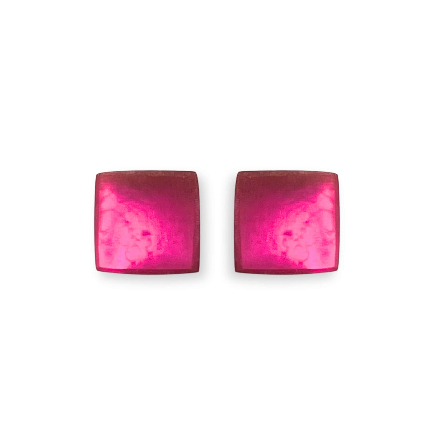 Fuchsia Square Buttons Matte Stud Earrings