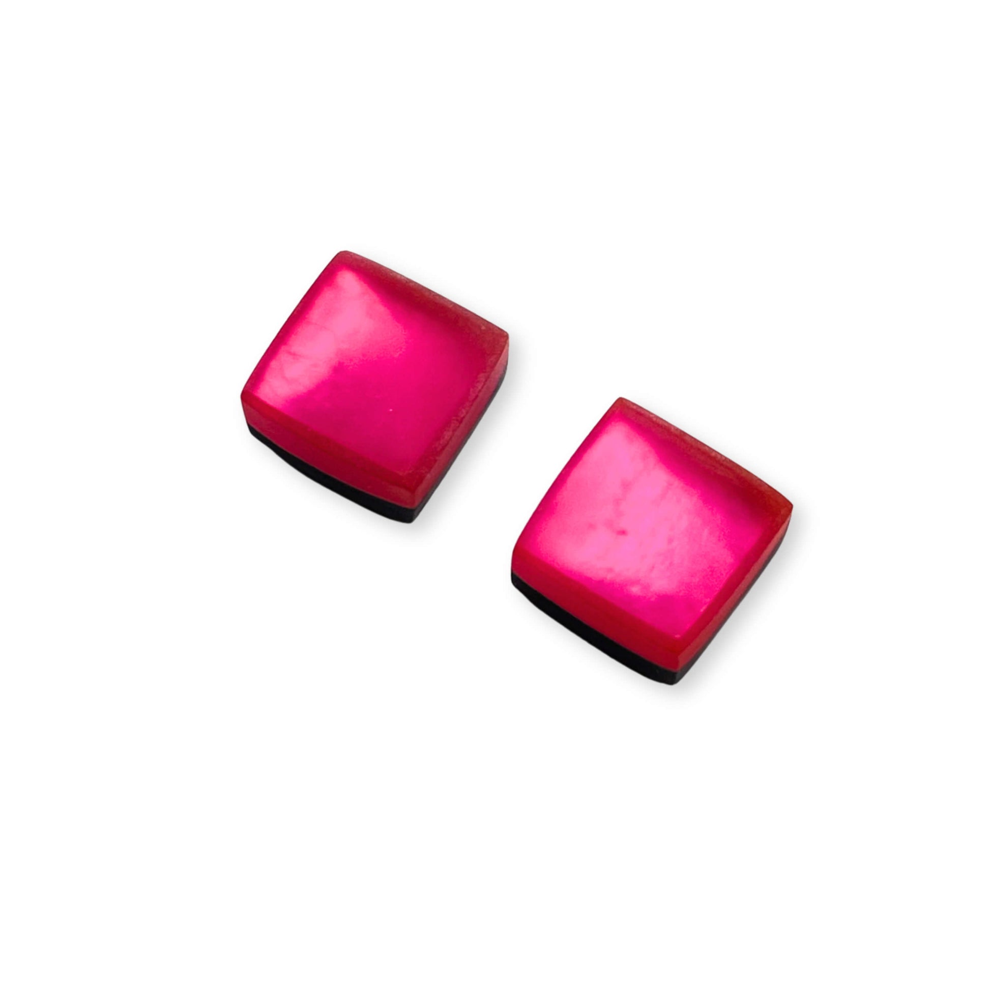 Fuchsia Square Buttons Matte Stud Earrings